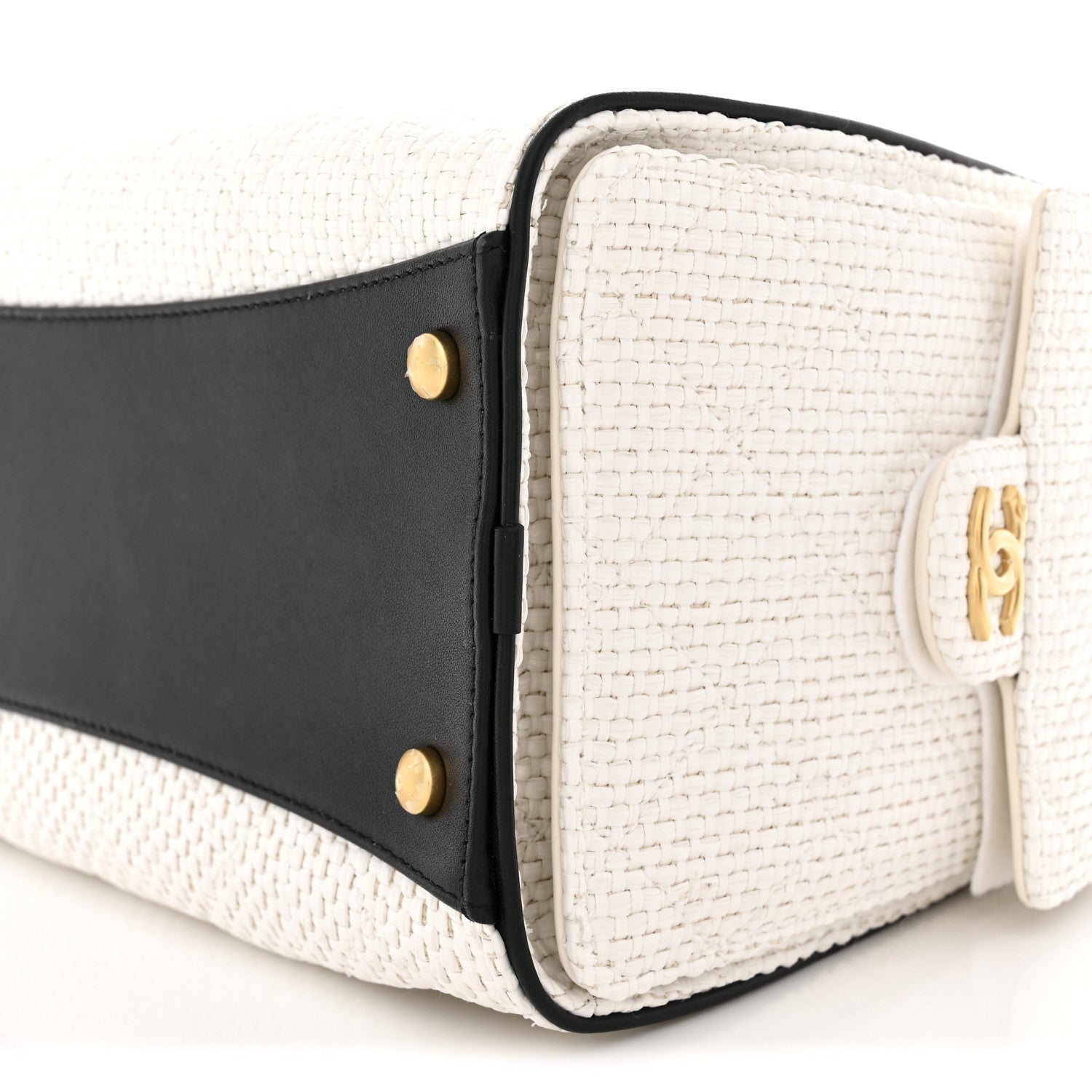 Chanel Braided Raffia Calfskin Quilted Small Chanel 25 Handbag White Black 10 of 10
