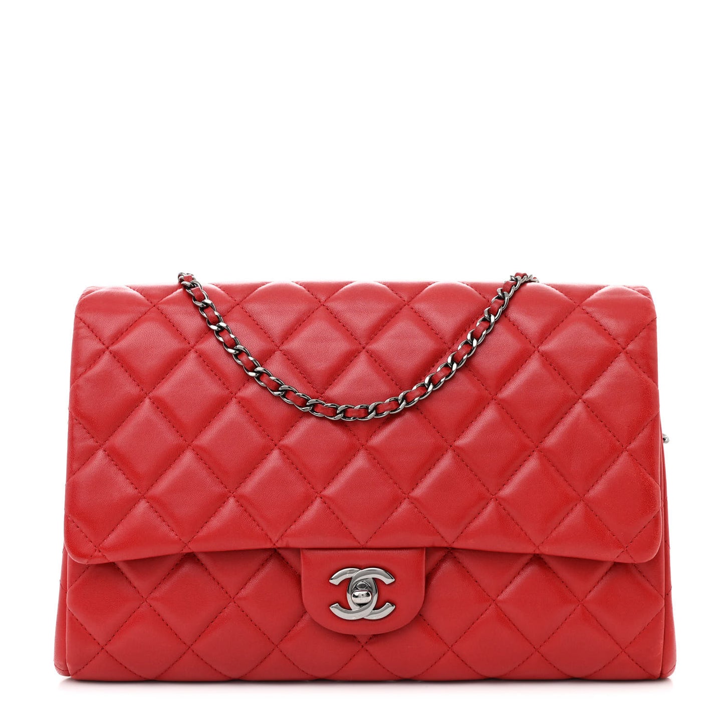 Lambskin Quilted Clutch with Chain Flap Red