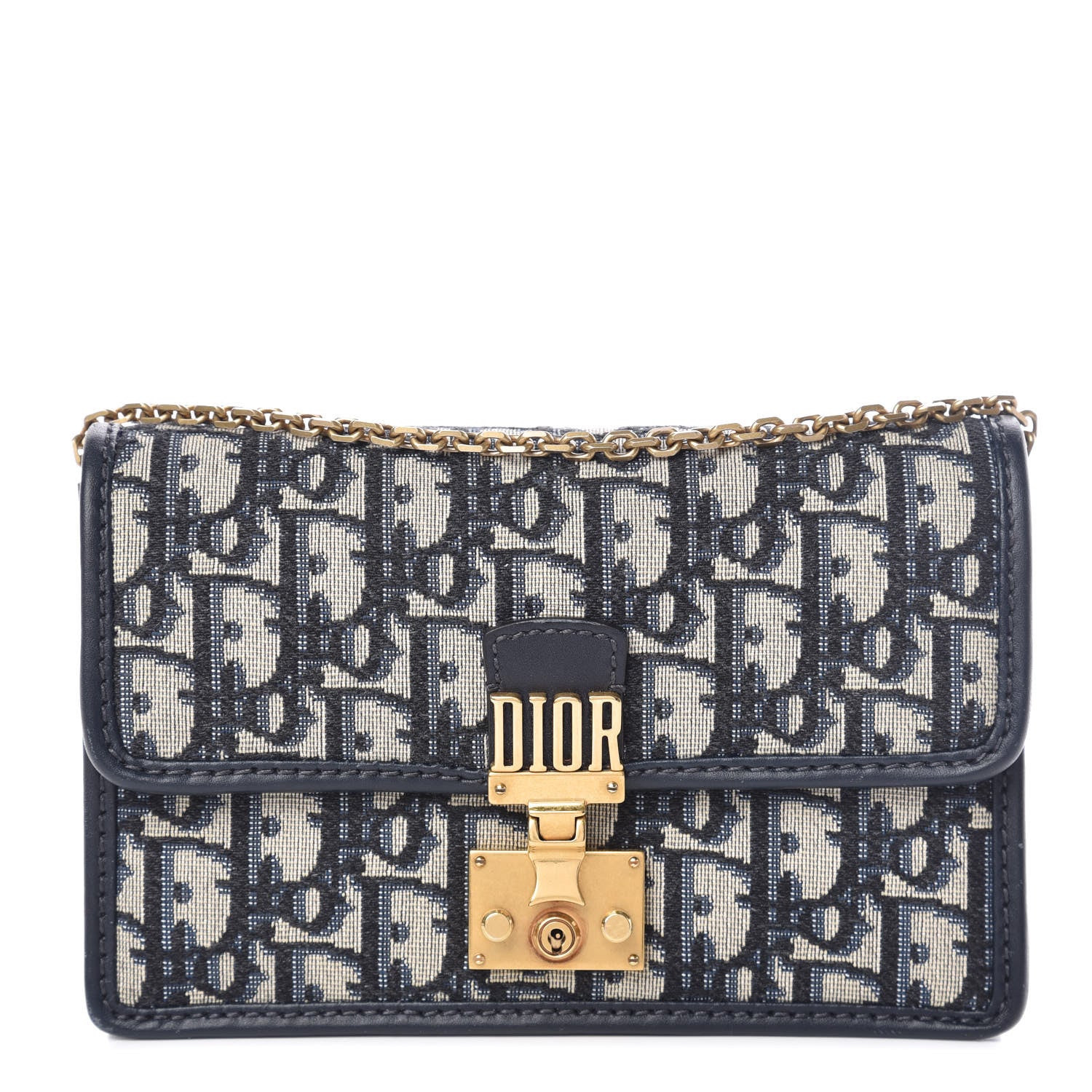 Christian Dior Oblique DiorAddict Wallet On Chain Clutch Navy Blue 1 of 11