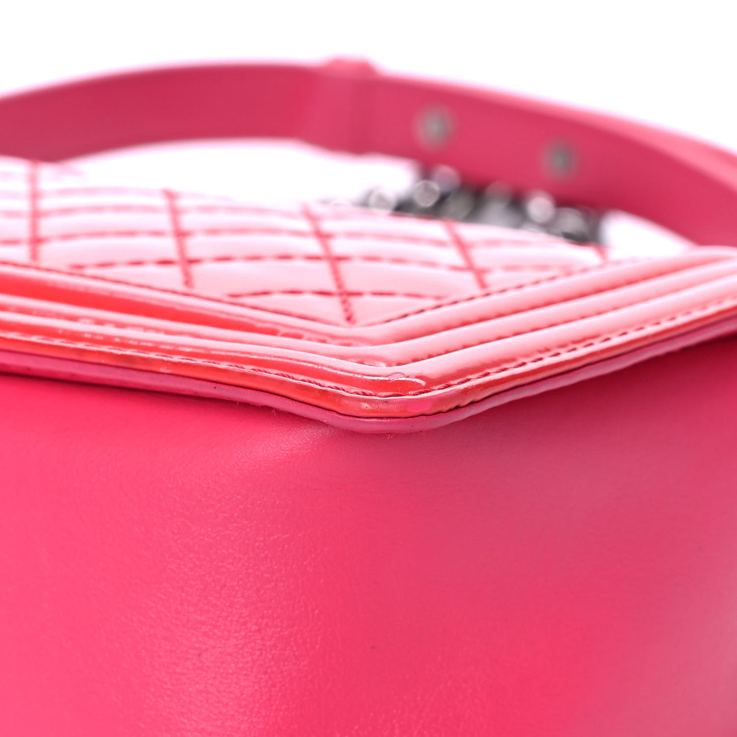 Patent Calfskin Enamel Quilted Medium Boy Flap Dark Pink
