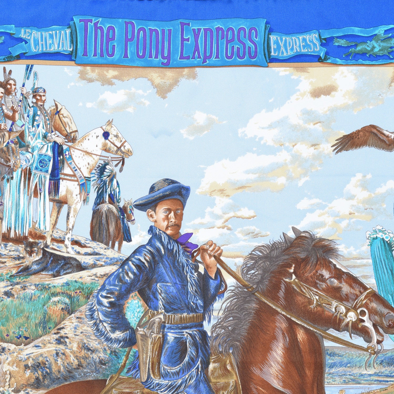 Hermes Silk The Pony Express Scarf 70 Cobalt Ciel Canard 3 of 8