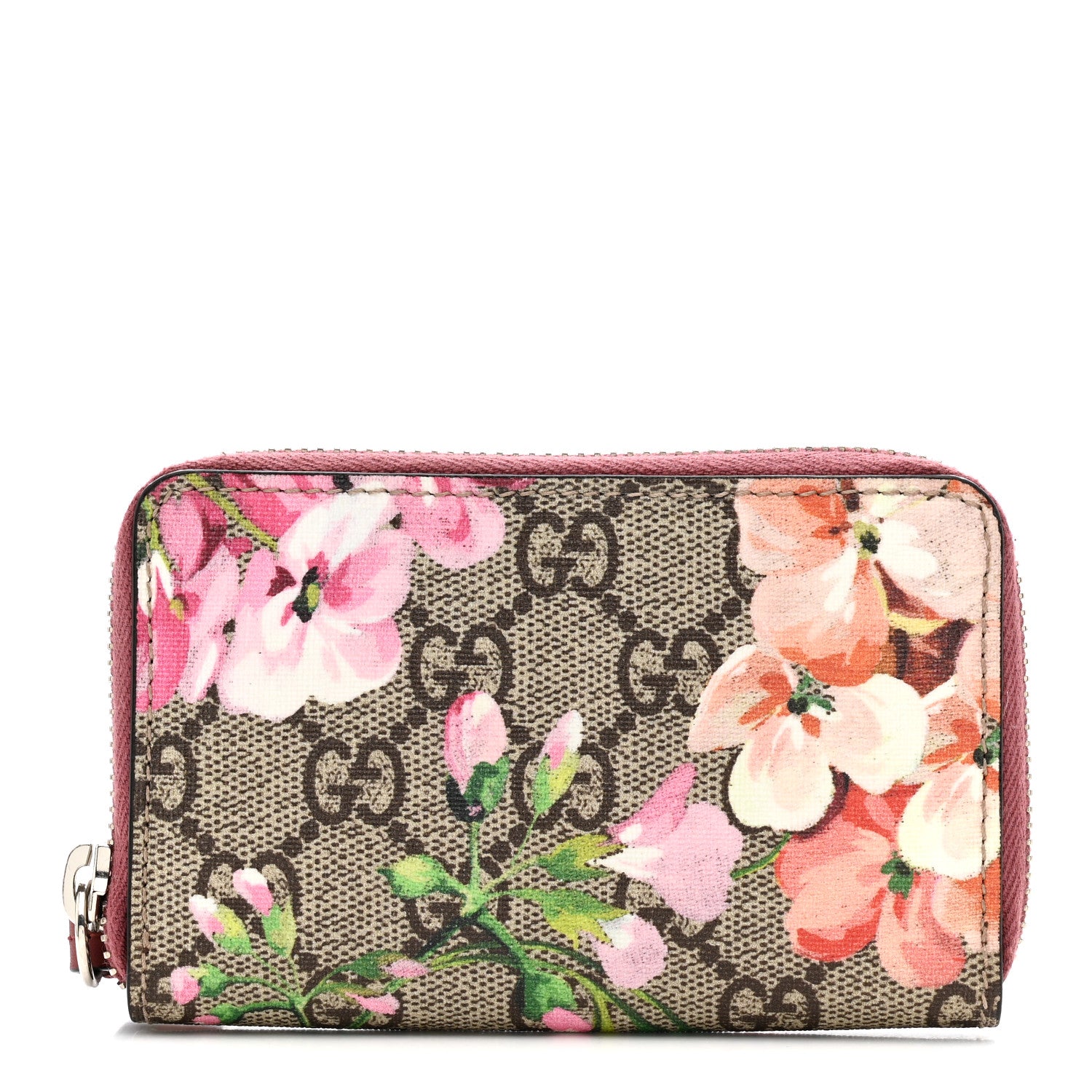 Gucci GG Supreme Monogram Blooms Zip Around Card Case Wallet Beige Multicolor Dry Rose 1 of 6