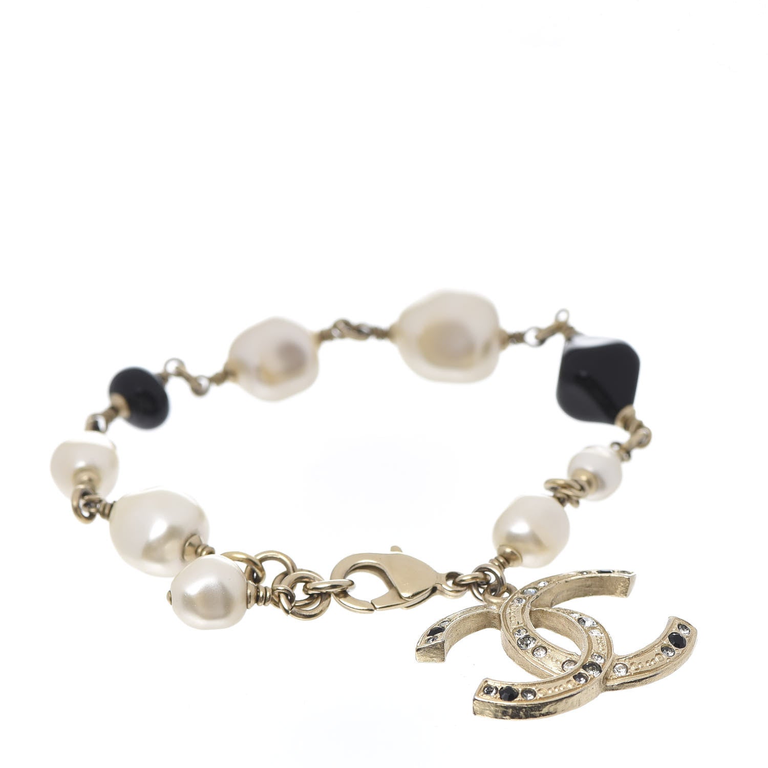 Chanel Pearl Crystal Beaded CC Bracelet Black Gold 1 of 4
