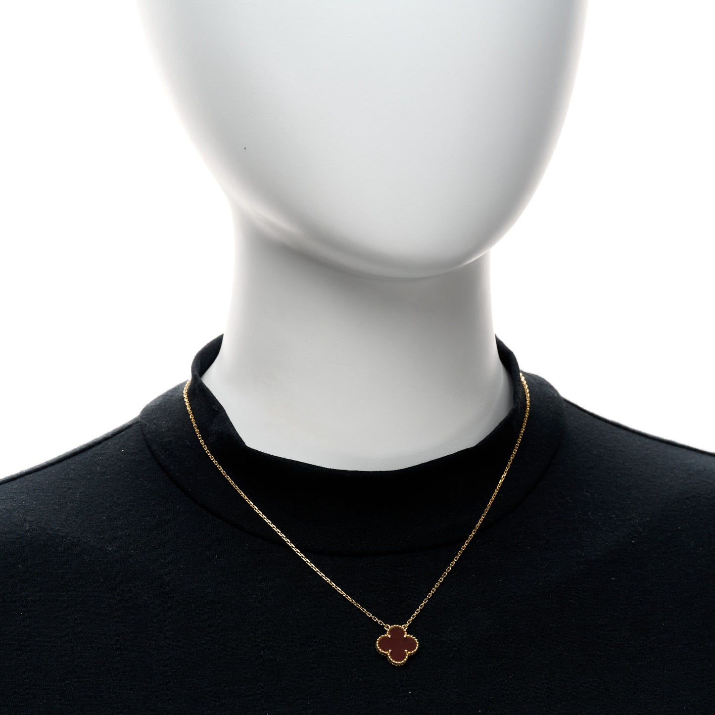 18K Yellow Gold Carnelian Vintage Alhambra Pendant Necklace