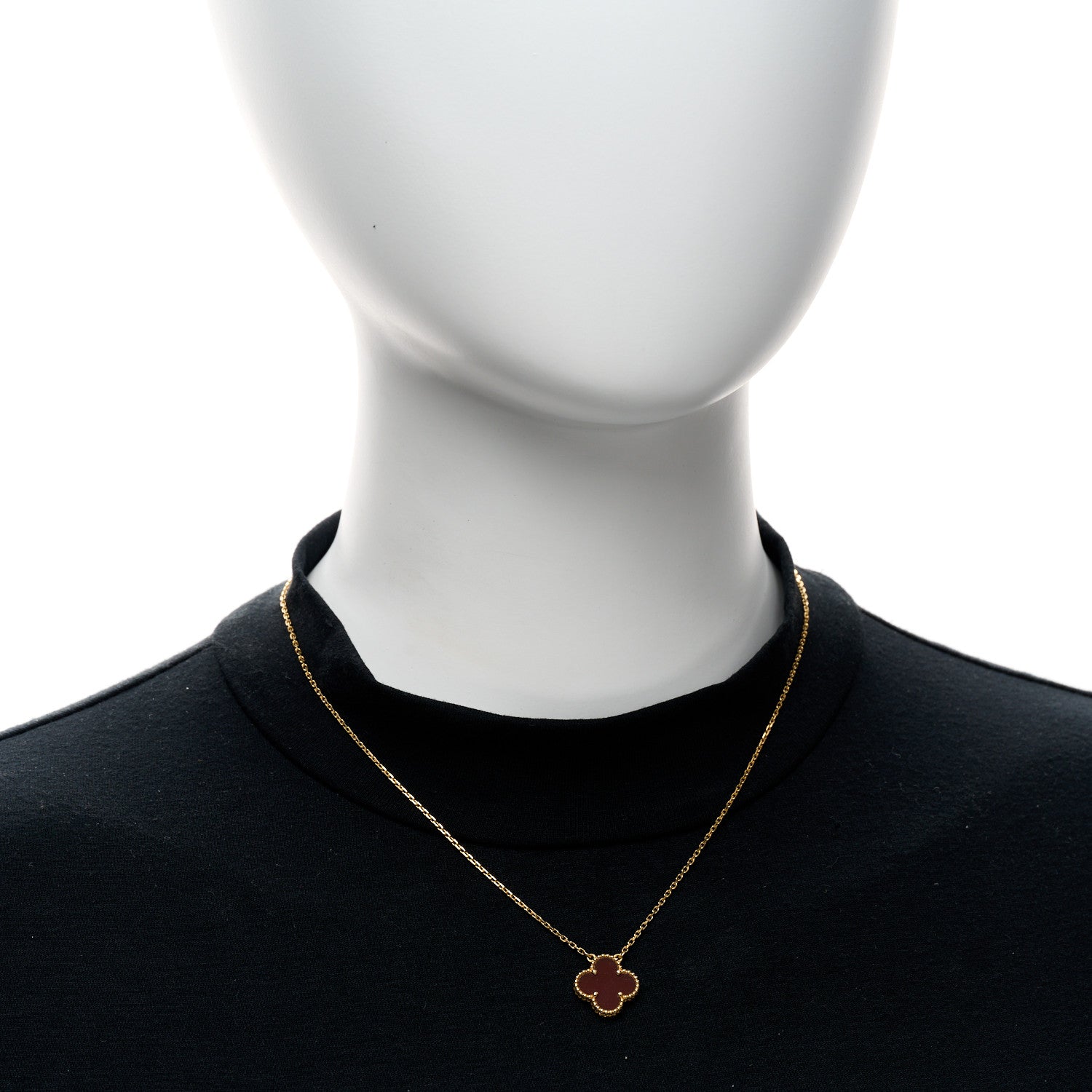 Van Cleef & Arpels 18K Yellow Gold Carnelian Vintage Alhambra Pendant Necklace 2 of 4