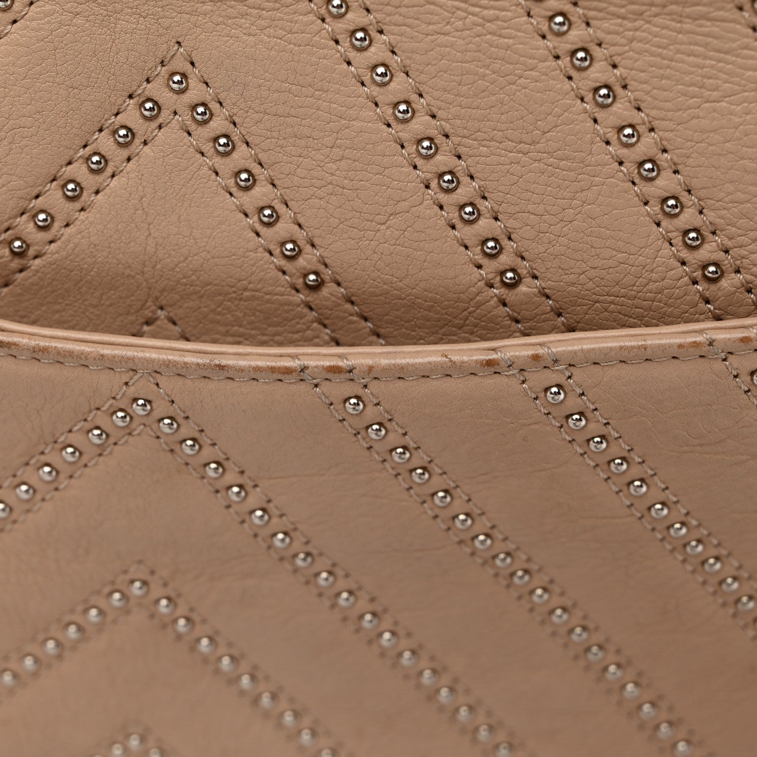 Chanel Calfskin Studded Chevron Quilted Medium Wars Flap Beige 14 of 14