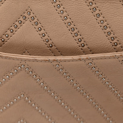 Chanel Calfskin Studded Chevron Quilted Medium Wars Flap Beige 14 of 14