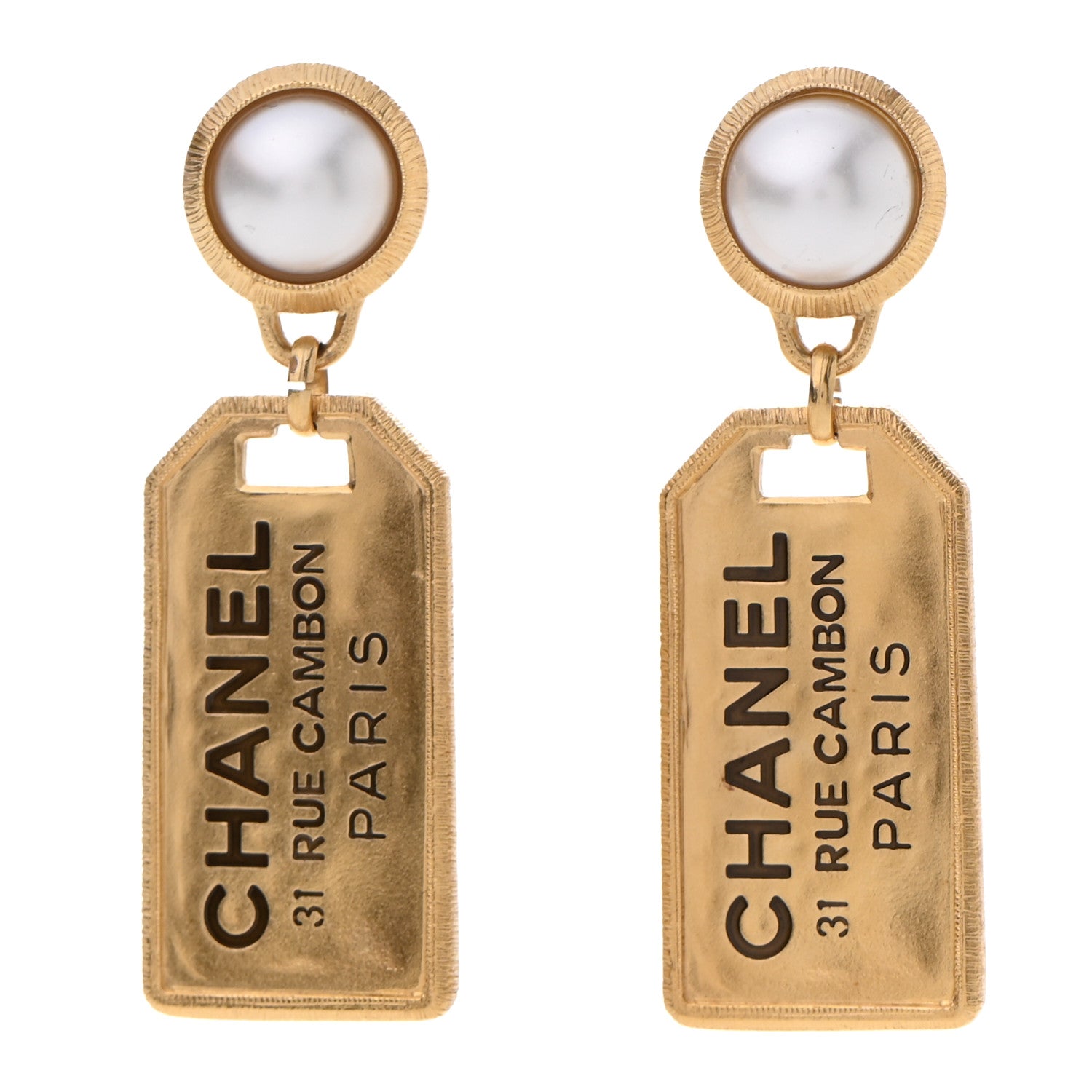 Chanel Pearl CC Tags Drop Earrings Gold 1 of 4