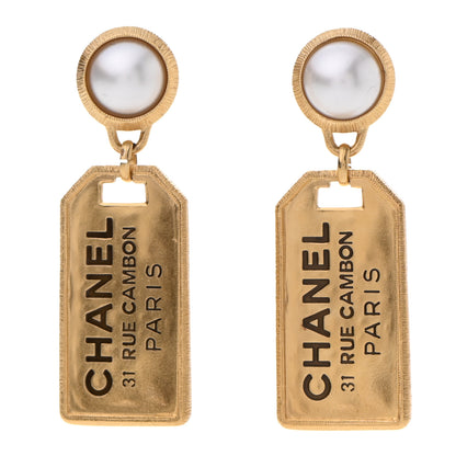 Chanel Pearl CC Tags Drop Earrings Gold 1 of 4