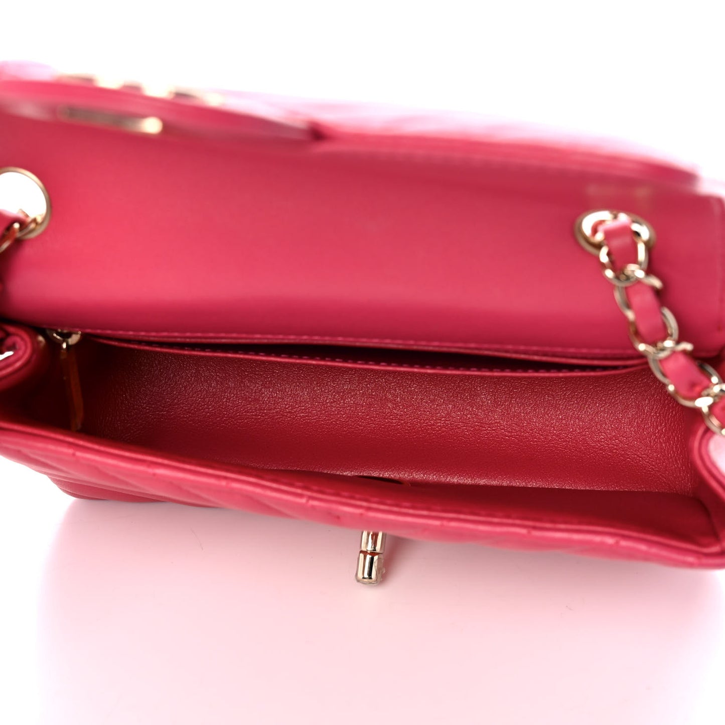 Lambskin Chevron Quilted Mini Rectangular Flap Dark Pink