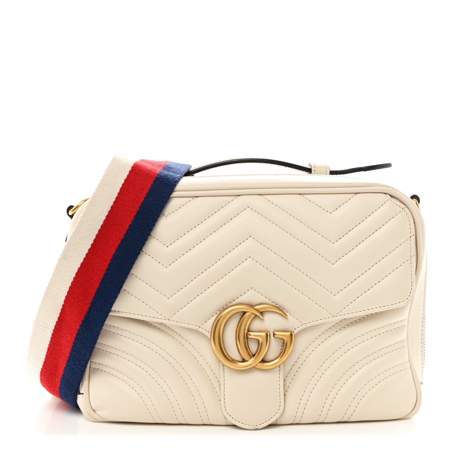 Gucci Calfskin Matelasse Sylvie Web Small GG Marmont Top Handle Shoulder Bag White 1 of 11
