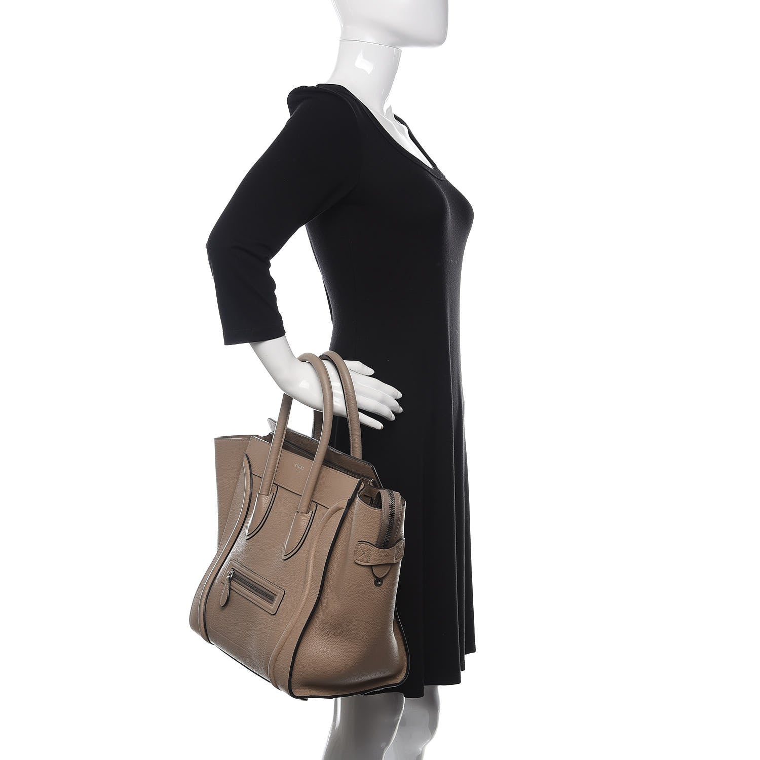 Celine Drummed Calfskin Mini Luggage Dune 2 of 23