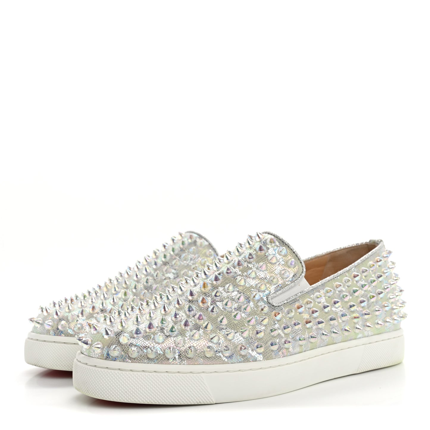 Calf Lame Womens Spikes Roller Boat Flat 36.5 White Clear