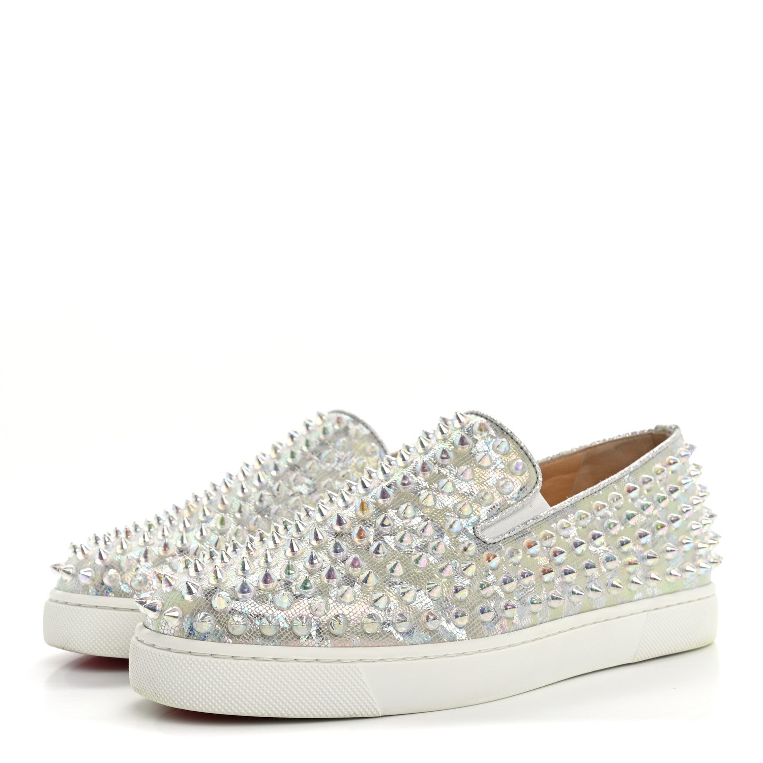 Christian Louboutin Calf Lame Womens Spikes Roller Boat Flat 36.5 White Clear 4 of 10