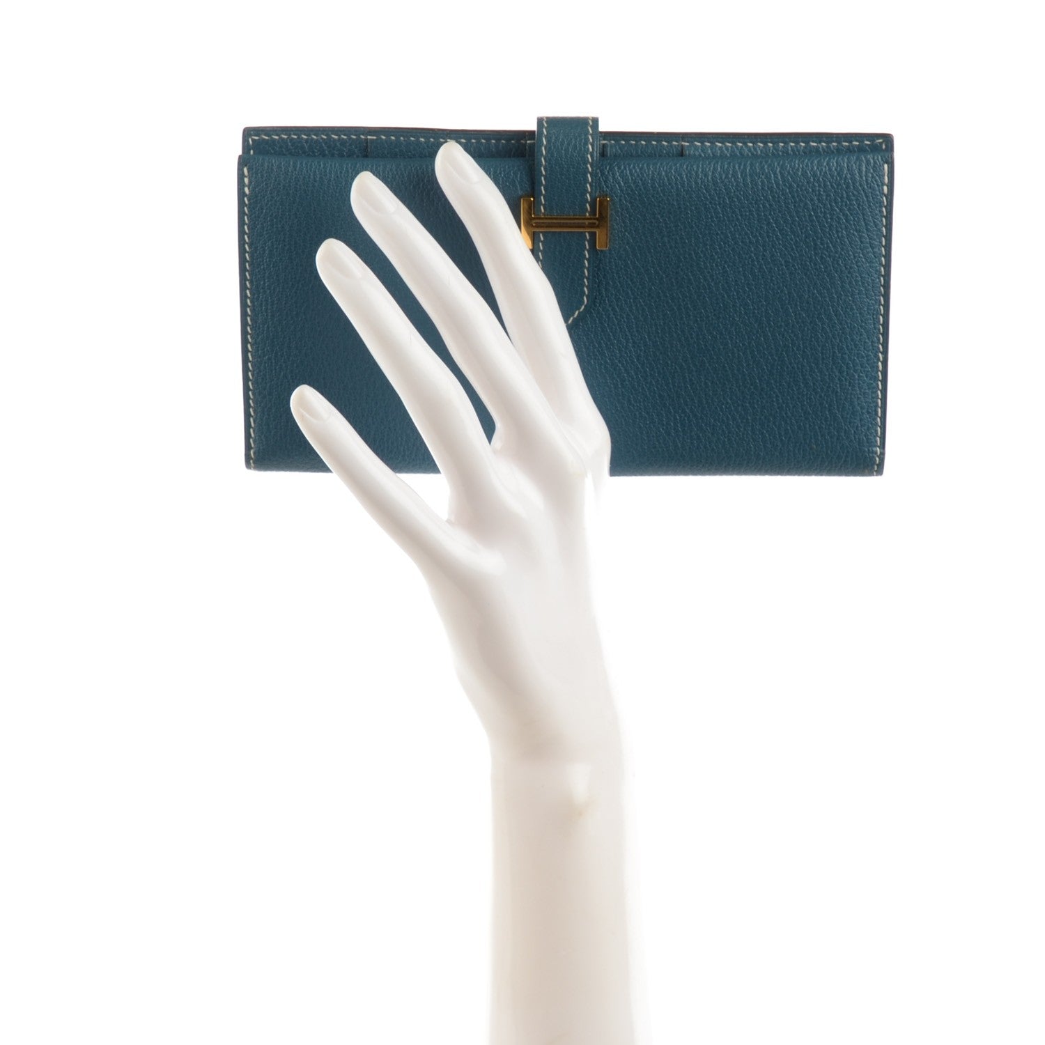 Hermes Chevre Mysore Bearn Gusset Wallet Blue Jean 2 of 7