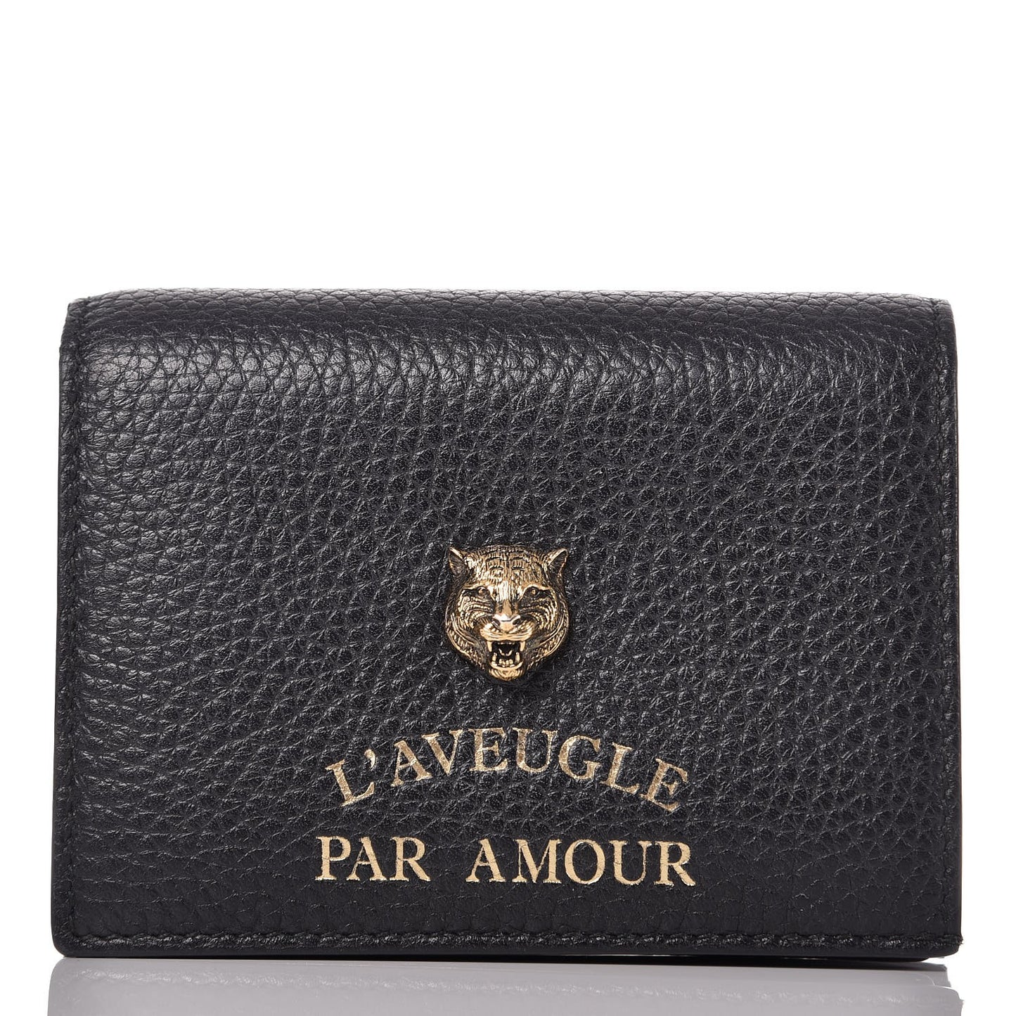 Pebbled Calfskin Animalier Tiger Card Case Black