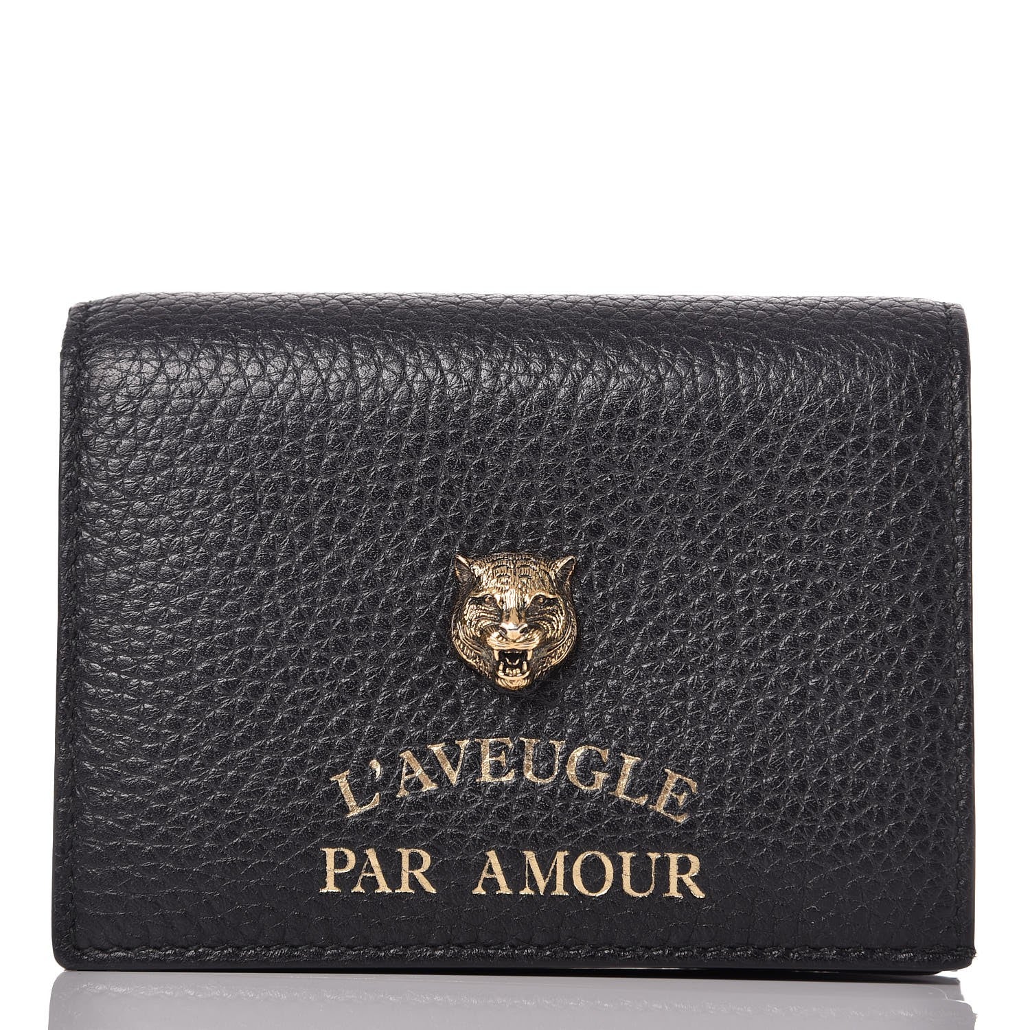 Gucci Pebbled Calfskin Animalier Tiger Card Case Black 1 of 8