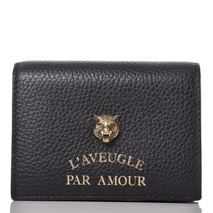 Gucci Pebbled Calfskin Animalier Tiger Card Case Black 1 of 8