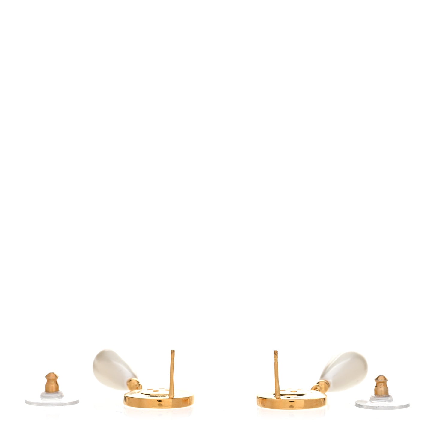 Metal Pearl Paris Button Drop Earrings Gold