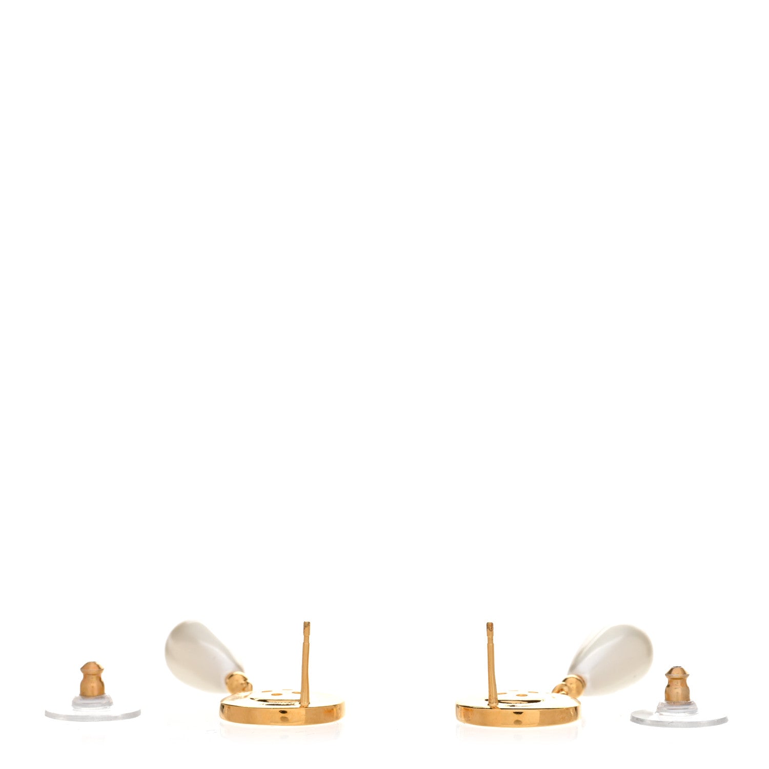 Chanel Metal Pearl Paris Button Drop Earrings Gold 3 of 5