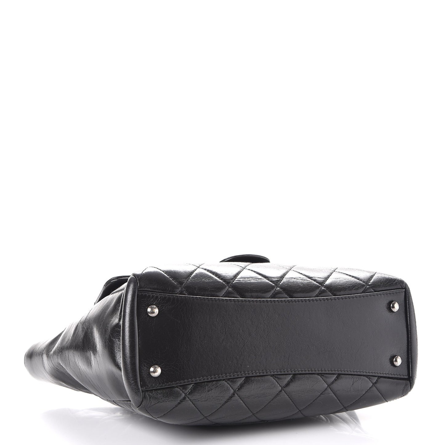 Glazed Calfskin Quilted Small Duo Color Tote Black