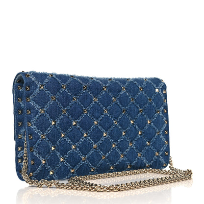 Valentino Garavani Denim Rockstud Spike Wallet on Chain Blue 3 of 8
