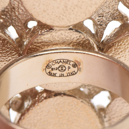 Chanel Crystal Pearl Stars CC Ring 7 Gold Pink 5 of 6