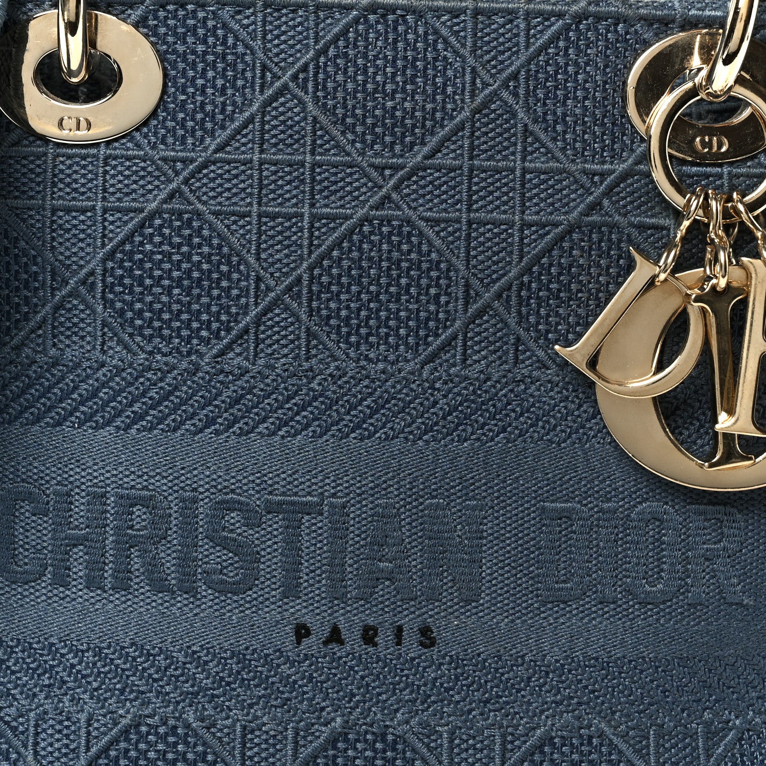 Christian Dior Canvas Embroidered Cannage Medium Lady D-Lite Denim Blue 8 of 10