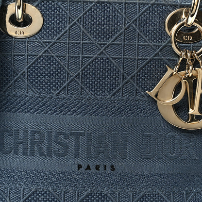 Christian Dior Canvas Embroidered Cannage Medium Lady D-Lite Denim Blue 8 of 10