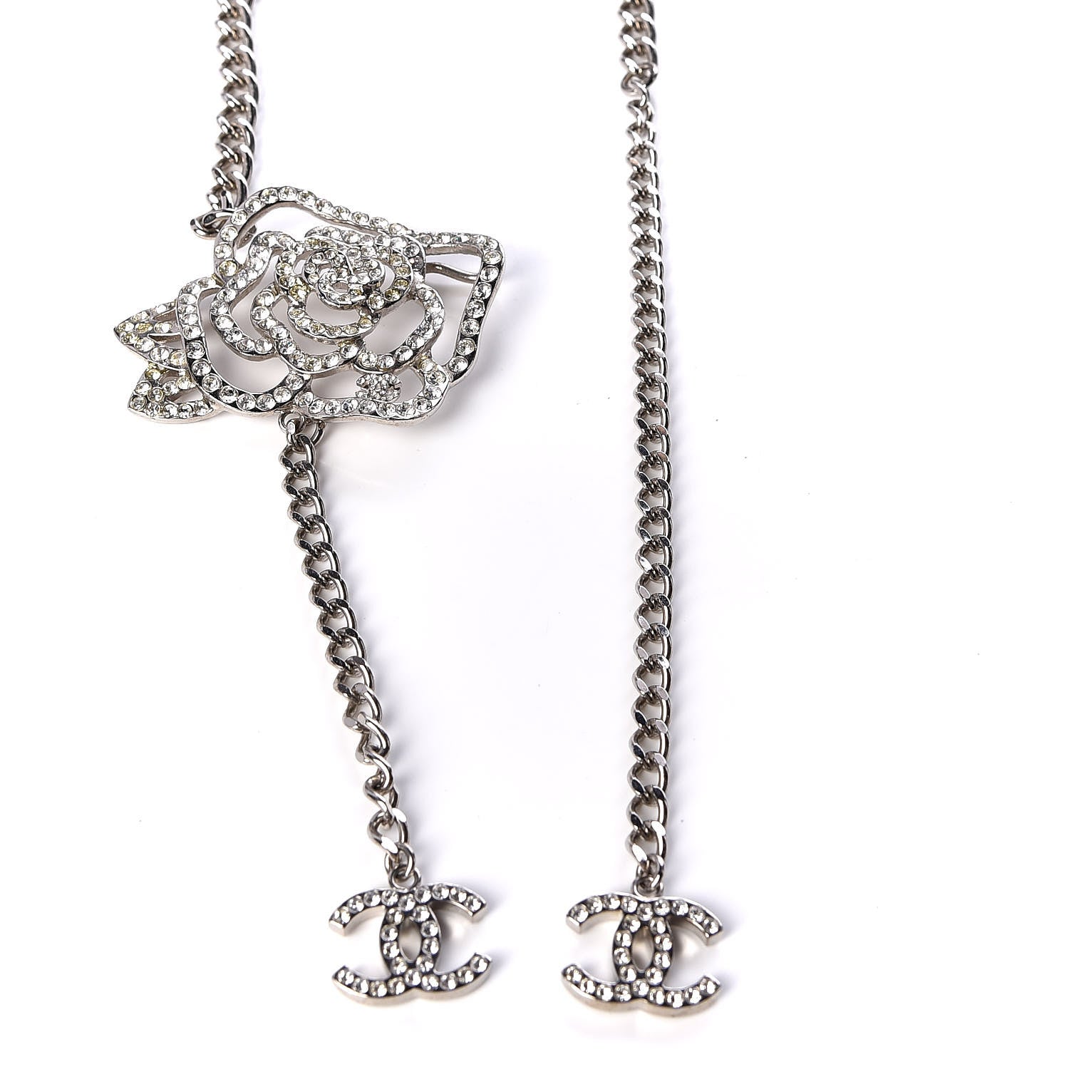 Chanel Crystal CC Camellia Chain Belt Silver 3 of 5