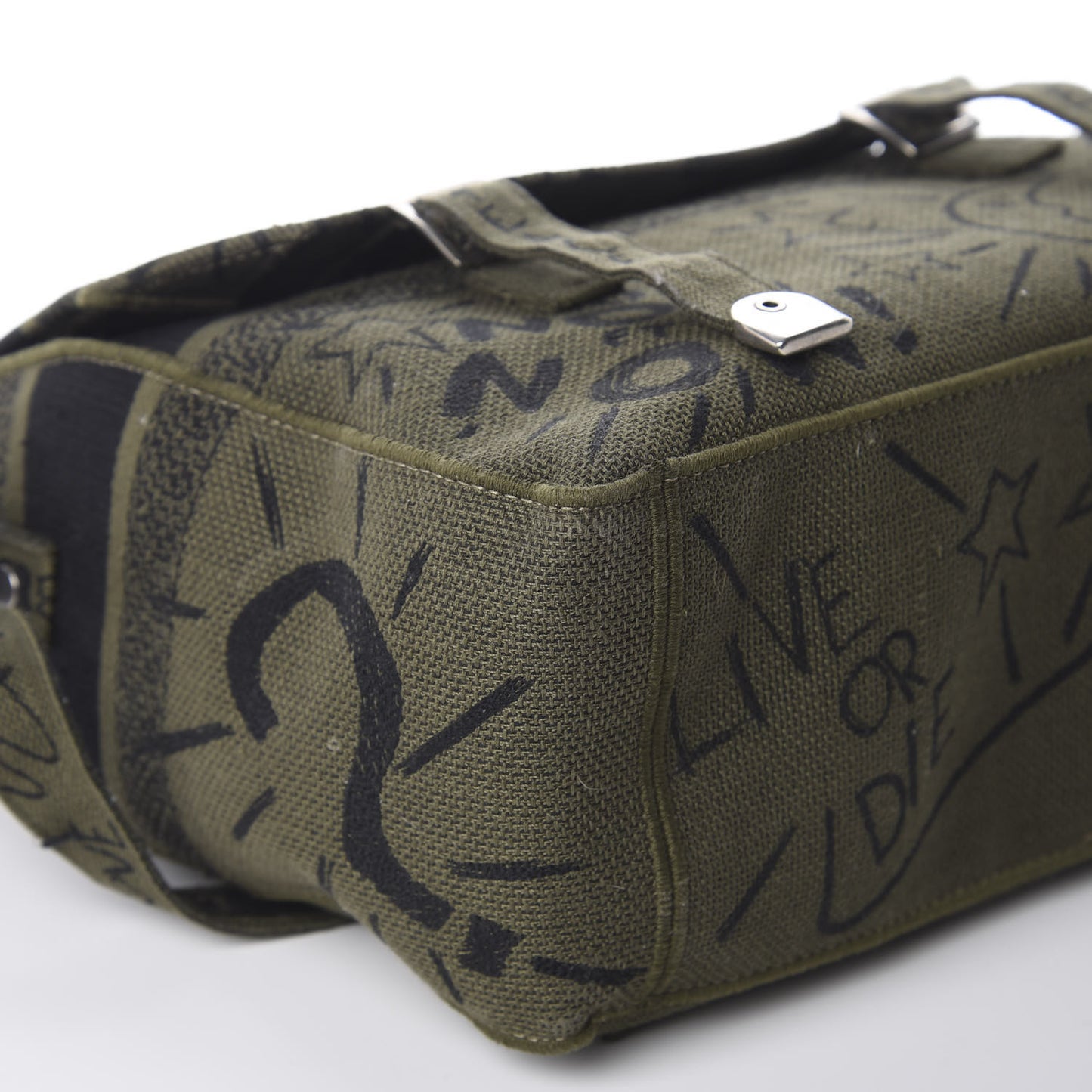 Canvas Embroidered Graffiti Diorcamp Messenger Green Black