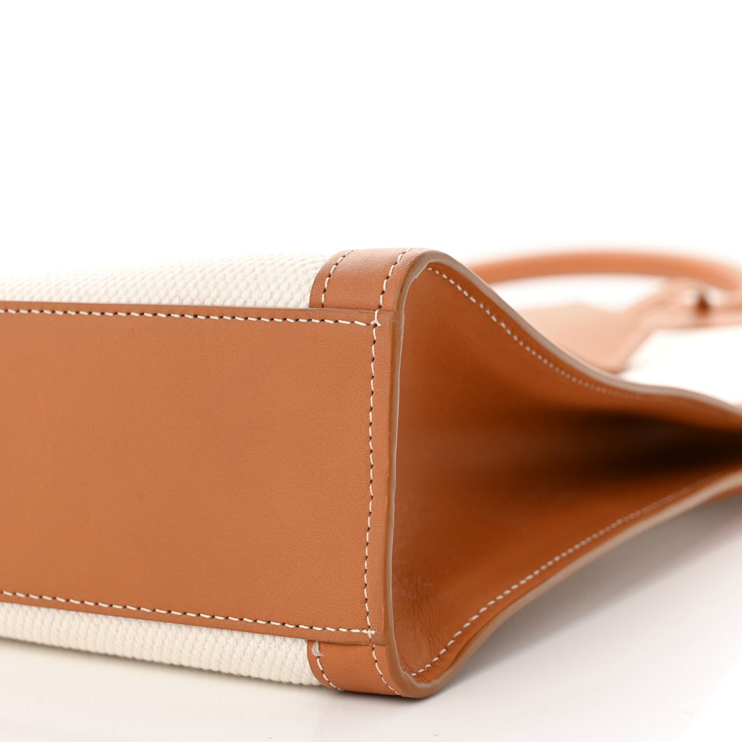 Canvas Calfskin Logo Print Vertical Cabas Natural Tan