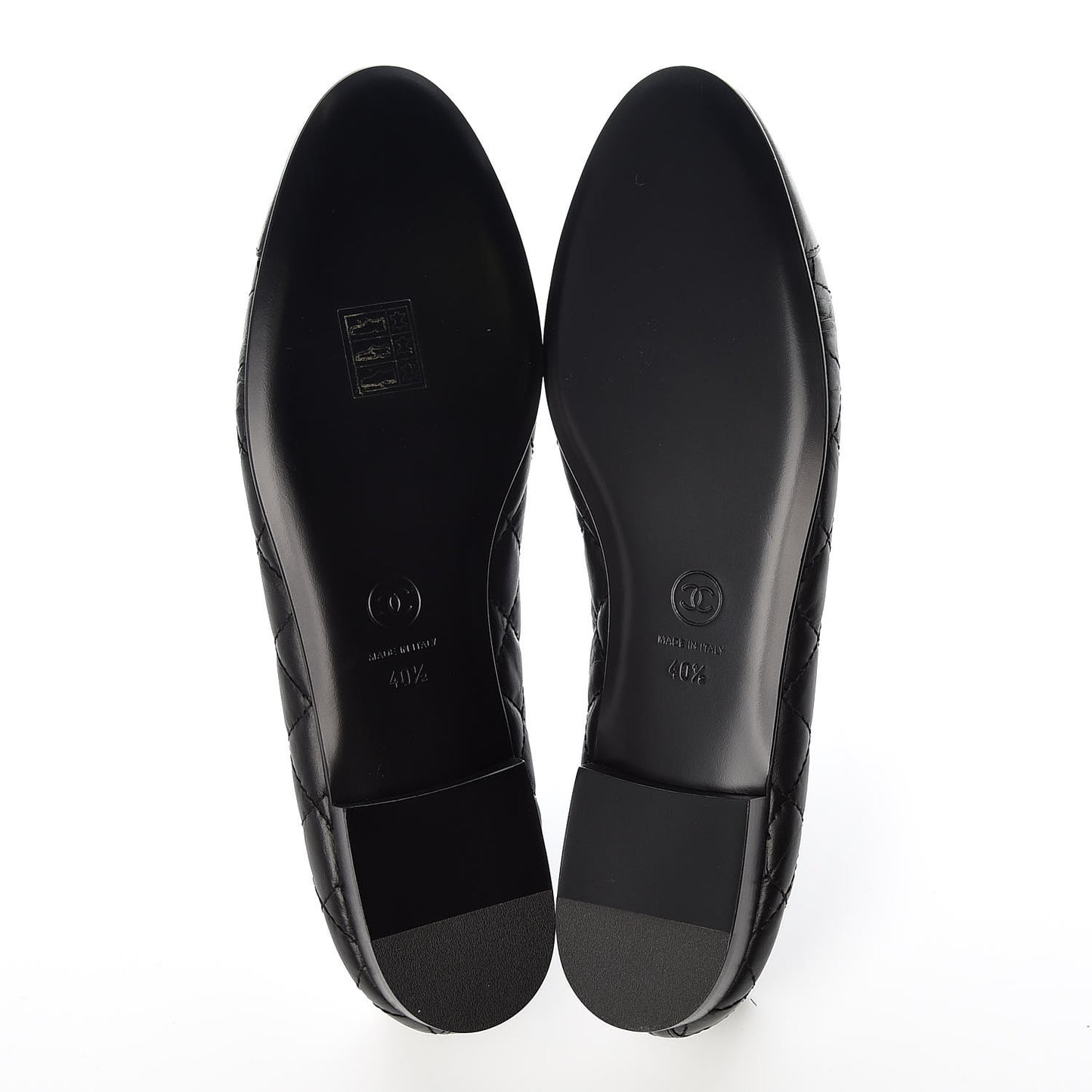 Aged Calfskin Quilted Cap Toe Ballerina Flats 40.5 Black