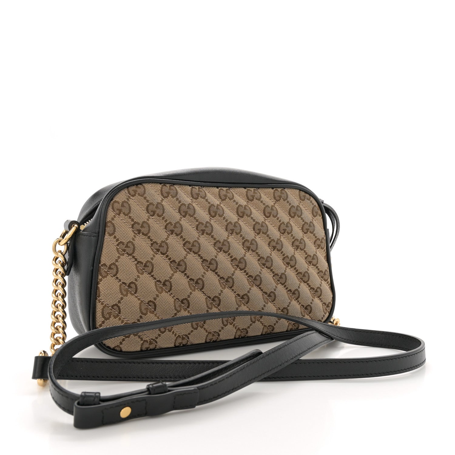 Gucci Monogram Matelasse Diagonal Small GG Marmont Chain Shoulder Bag Beige Black 3 of 13