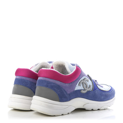 Chanel Nylon Lambskin Suede Calfskin CC Sneakers 36.5 Light Blue 4 of 10