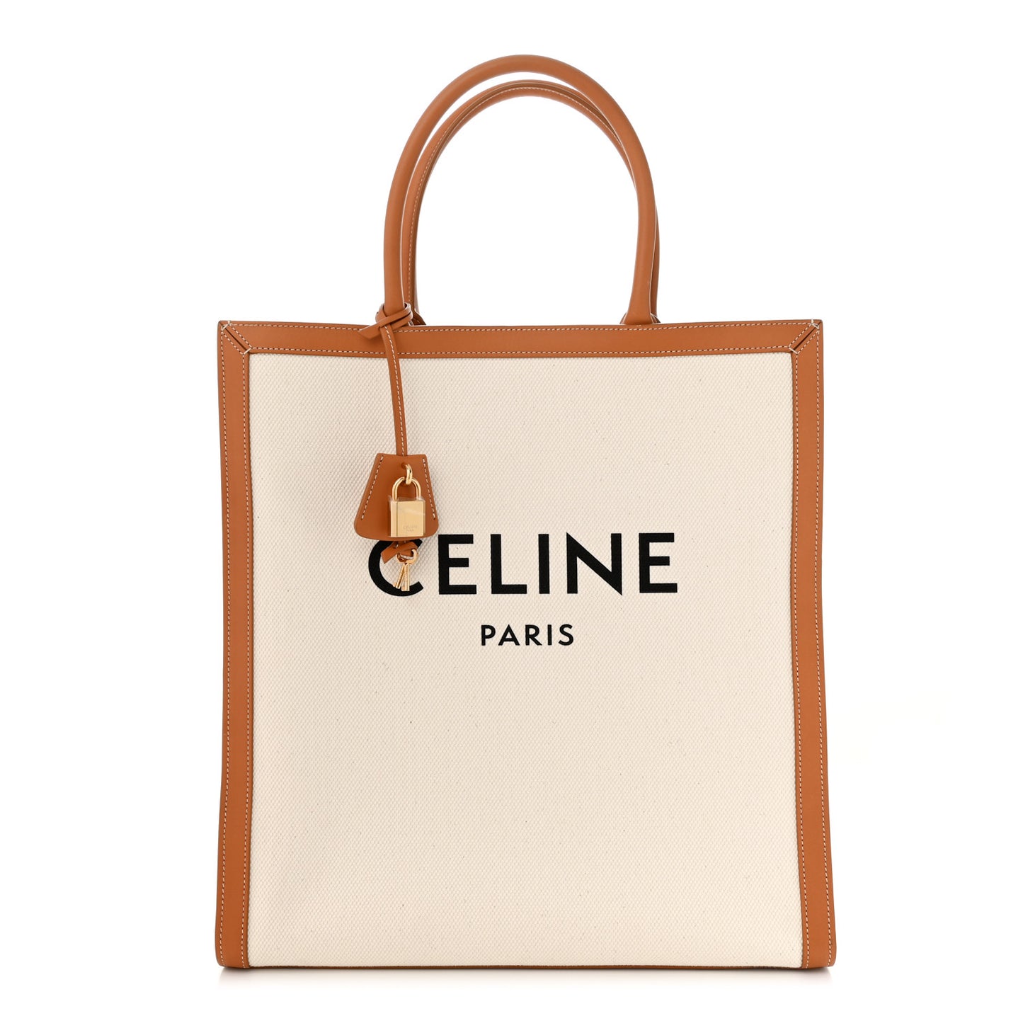 Canvas Calfskin Logo Print Vertical Cabas Natural Tan