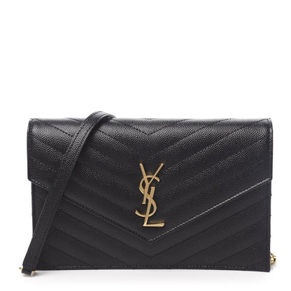Saint Laurent Grain De Poudre Matelasse Chevron Monogram Envelope Chain Wallet Black 1 of 11