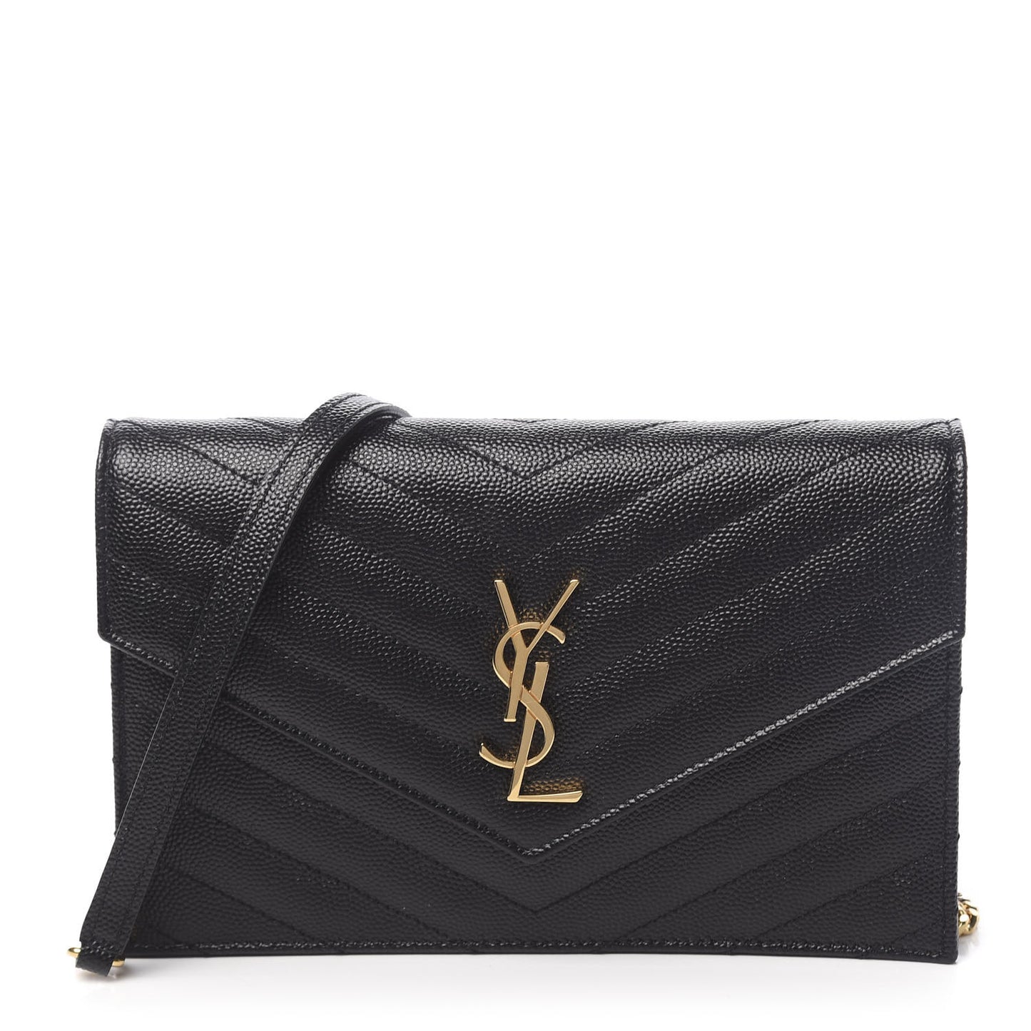 Grain De Poudre Matelasse Chevron Monogram Envelope Chain Wallet Black