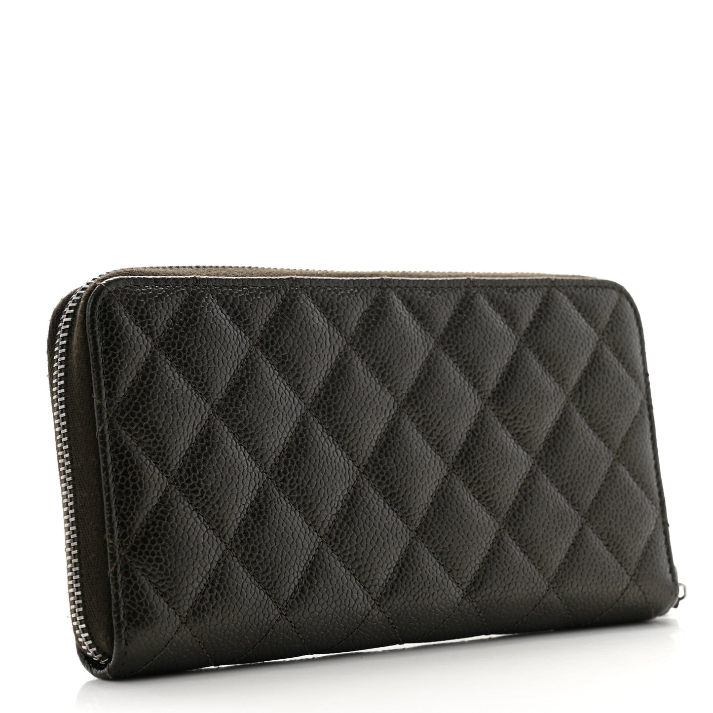 Metallic Caviar Quilted Large Gusset Zip Around Wallet Dark Charcoal