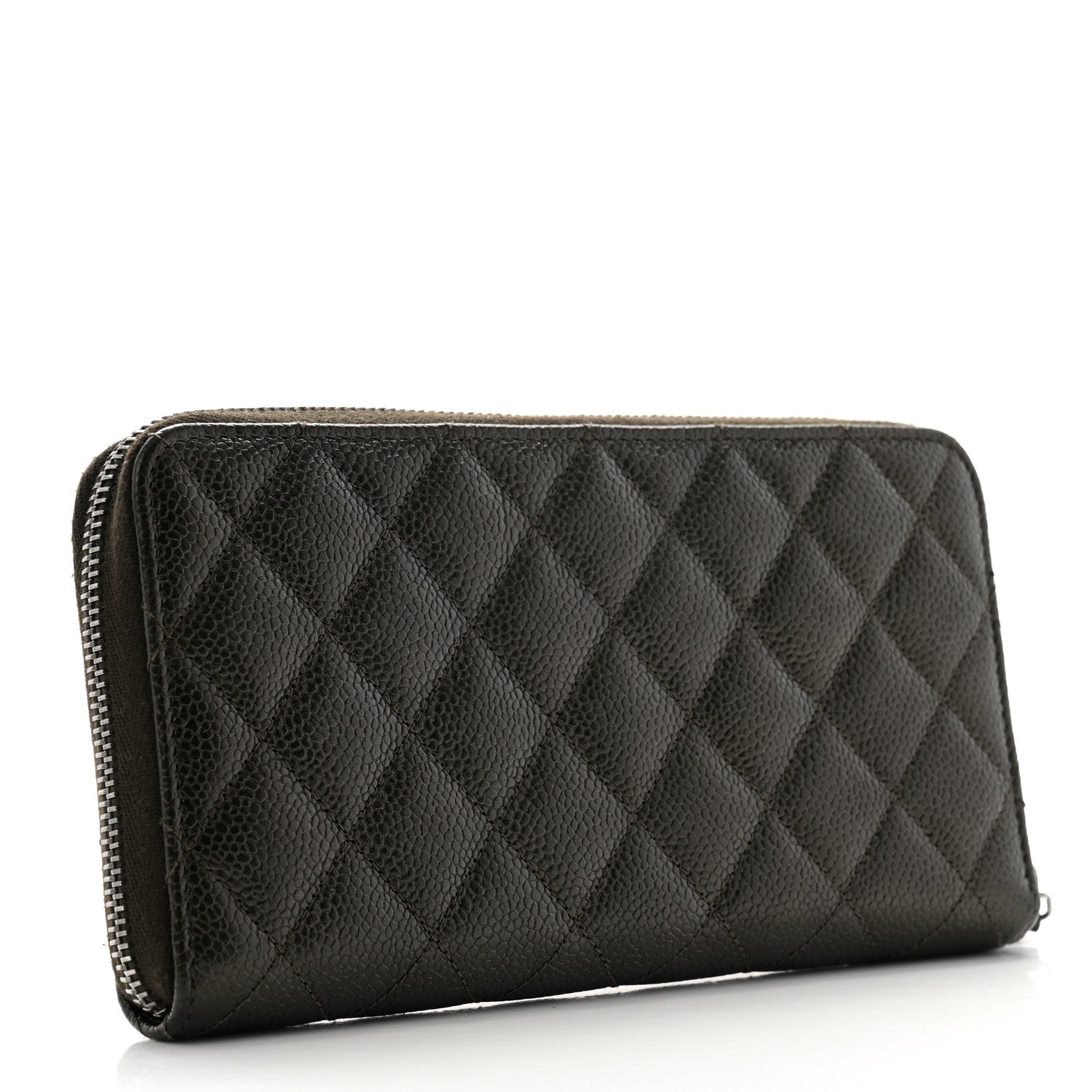 Chanel Metallic Caviar Quilted Large Gusset Zip Around Wallet Dark Charcoal 3 of 12