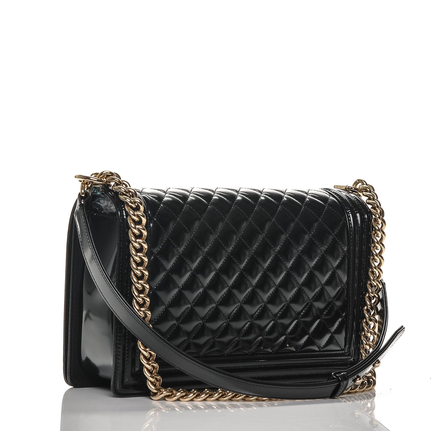 CHANELPatent Calfskin Quilted New Medium Boy Flap Black