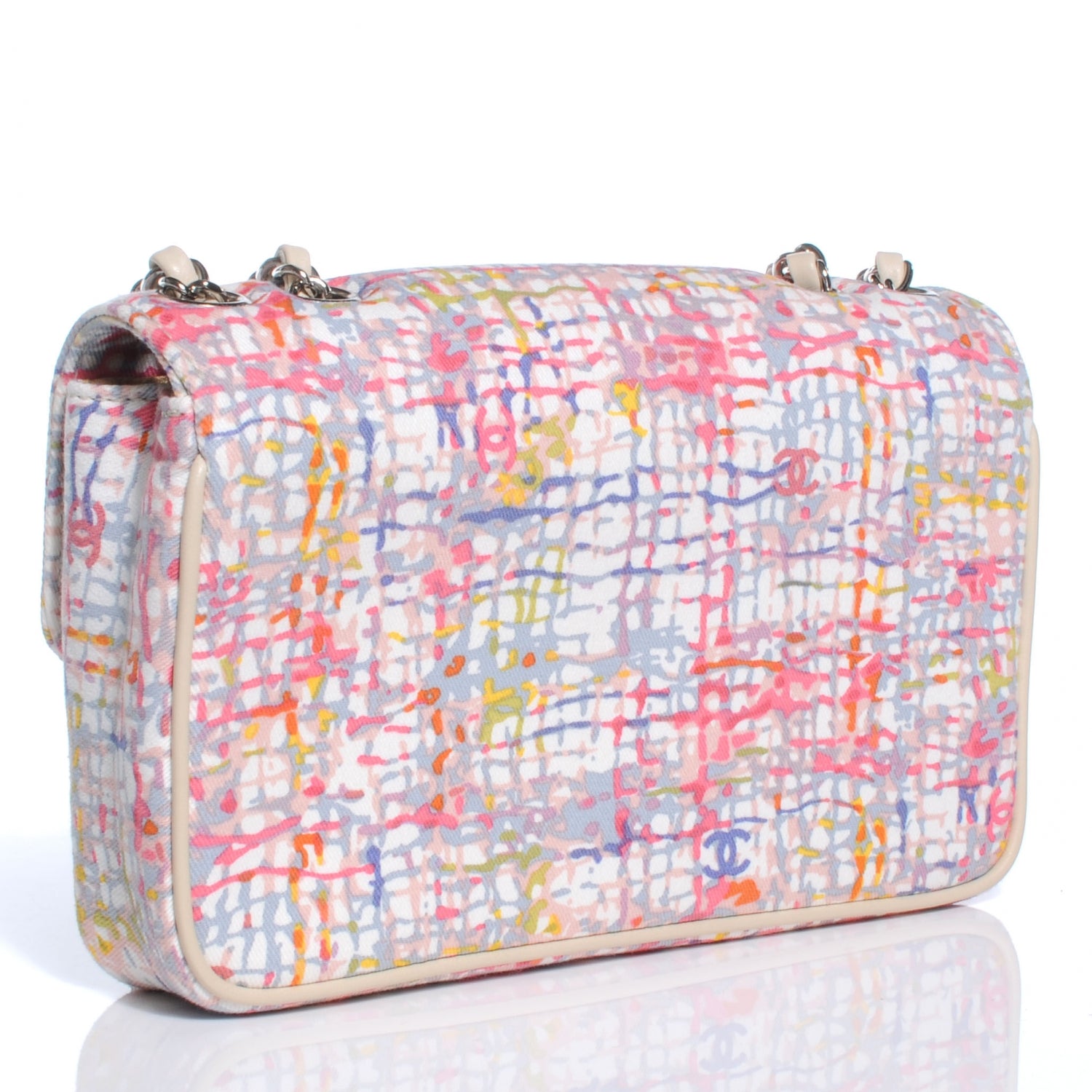 Chanel Canvas Watercolor Tweed Print Clover Small Flap 3 of 8