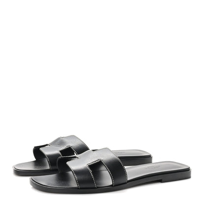 Hermes Box Calfskin Oran Sandals 39.5 Black 4 of 9
