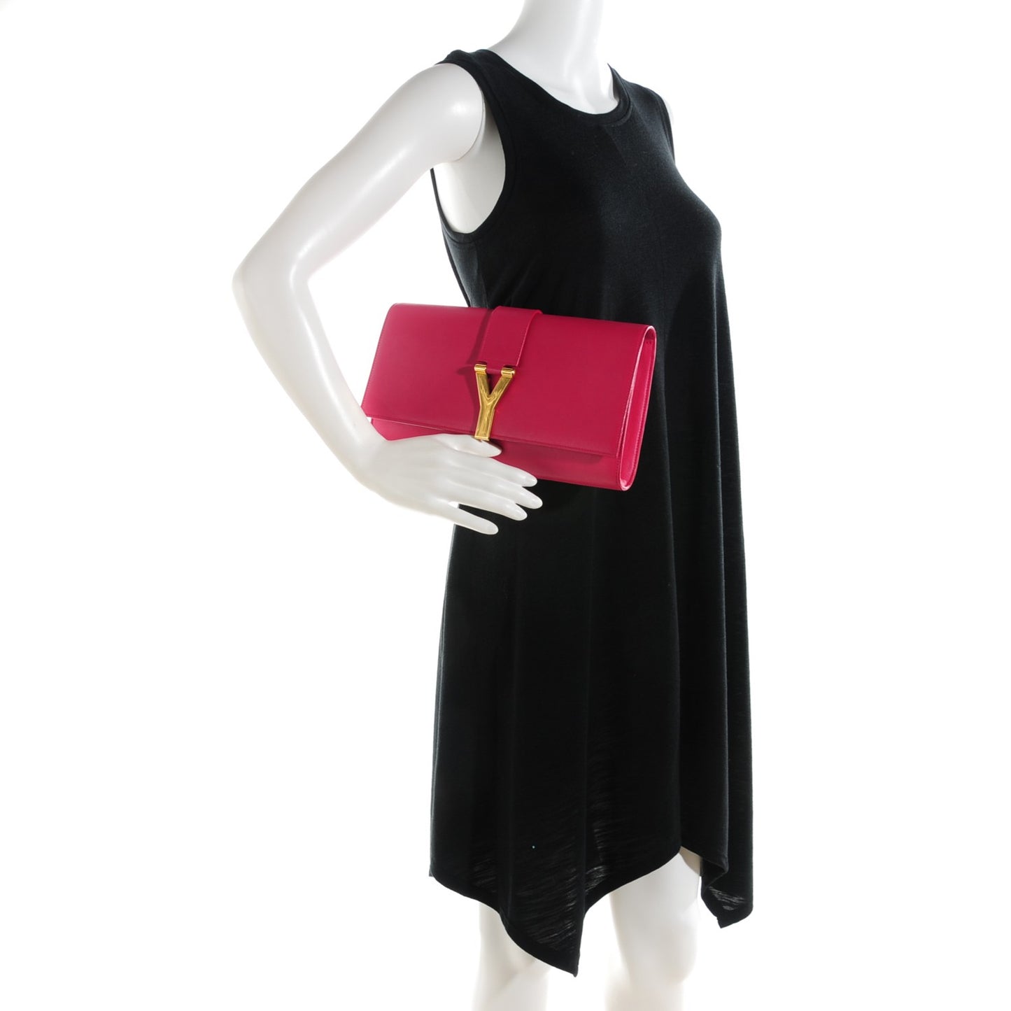 Calfskin Classic Y Ligne Clutch Fuchsia