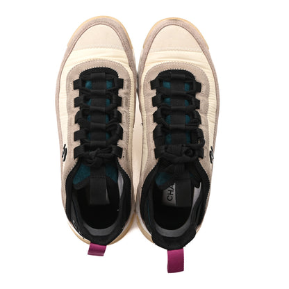Chanel Suede Calfskin Nylon Grosgrain CC Sneakers 37 Beige Pink 2 of 9
