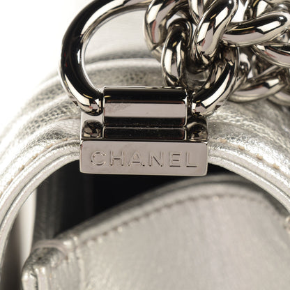 Chanel Metallic Goatskin Calfskin Medium Boy Flap Silver Black 7 of 10