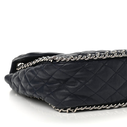 Chanel Washed Lambskin Quilted Chain Around Maxi Flap Dark Navy Blue 9 of 11
