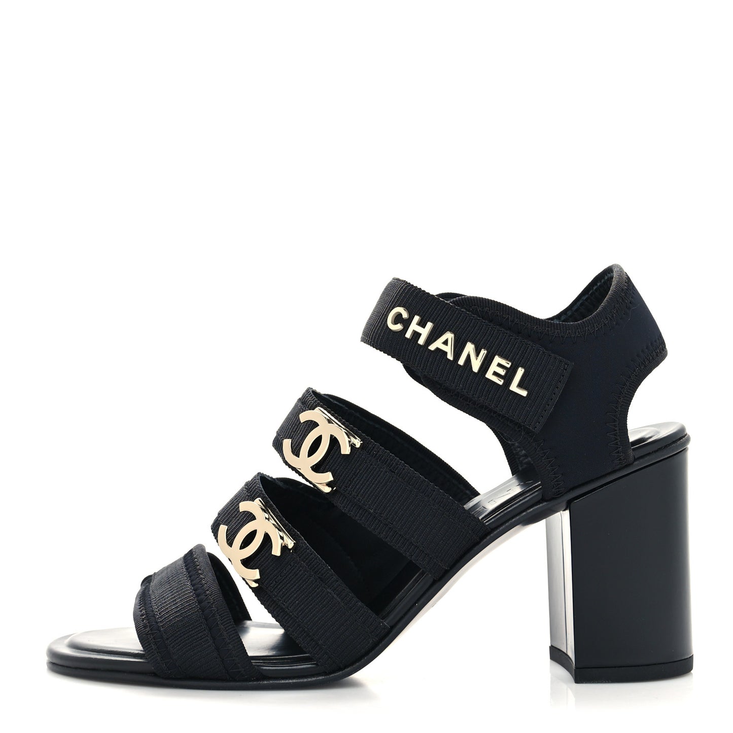 Fabric Metal CC Logo Sandals 37.5 Black