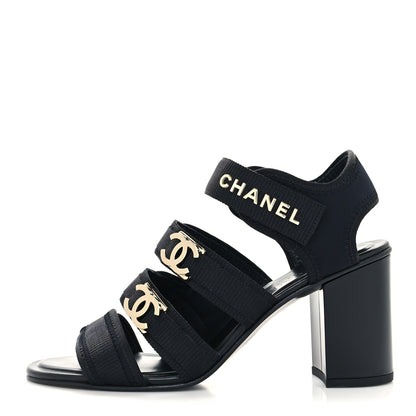 Chanel Fabric Metal CC Logo Sandals 37.5 Black 1 of 8