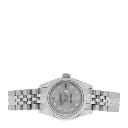Rolex Stainless Steel 18K White Gold Diamond 26mm Oyster Perpetual Datejust Watch Silver 179174 2 of 5
